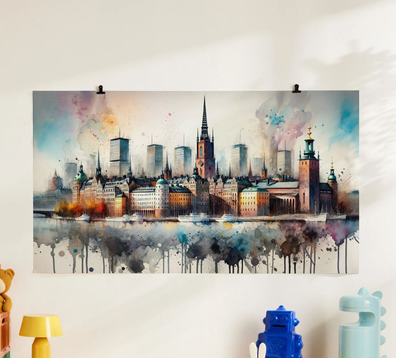 Aquarell Skyline von Stockholm Poster von Chromatic Fusion Studio