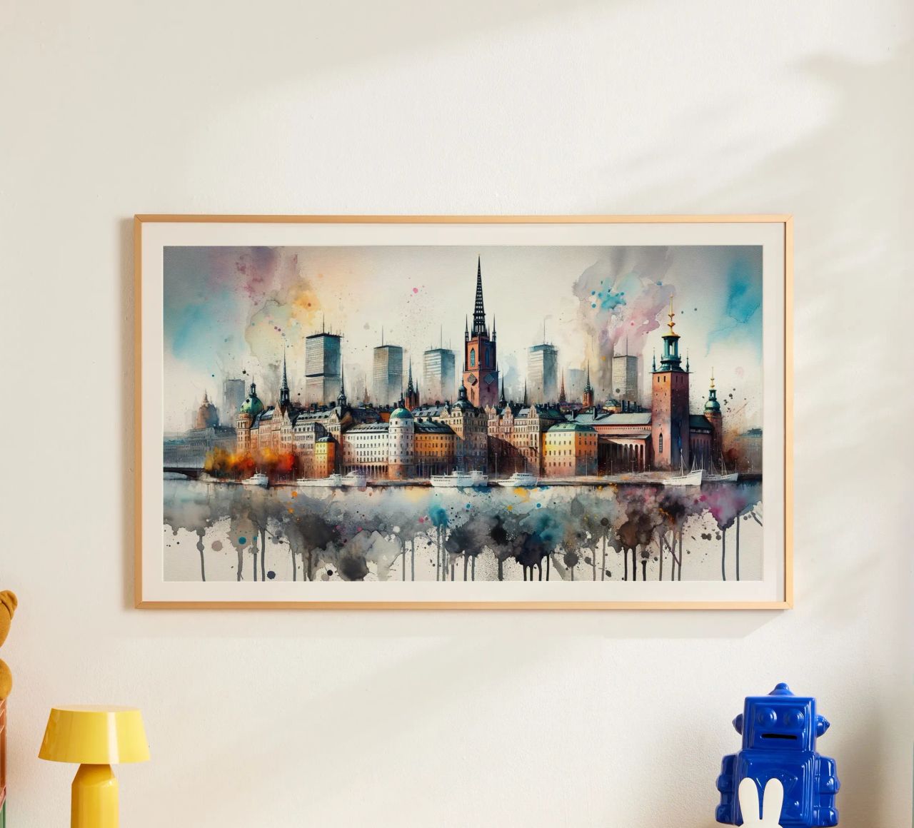 Aquarell Skyline von Stockholm Poster von Chromatic Fusion Studio