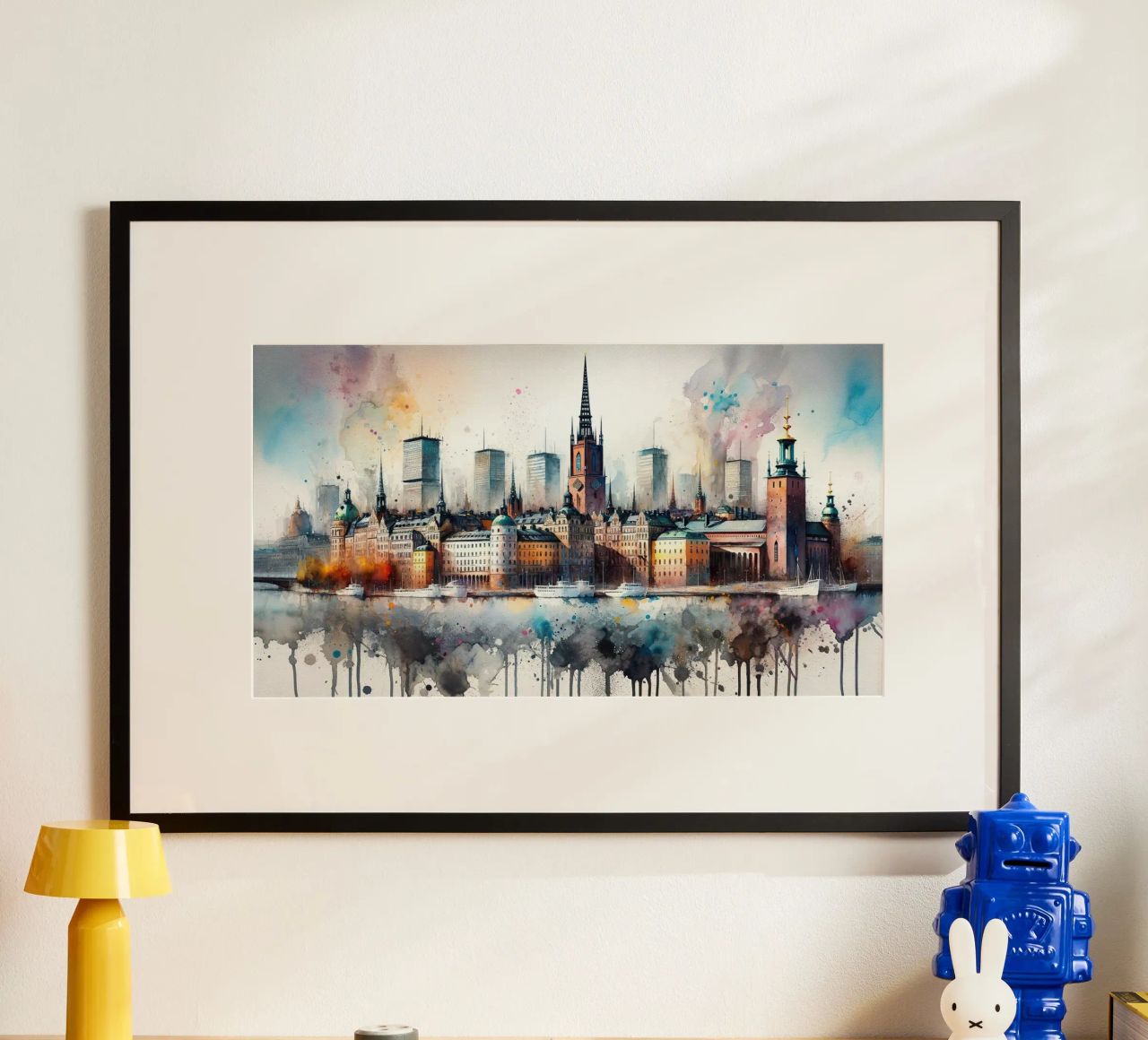 Aquarell Skyline von Stockholm Poster von Chromatic Fusion Studio