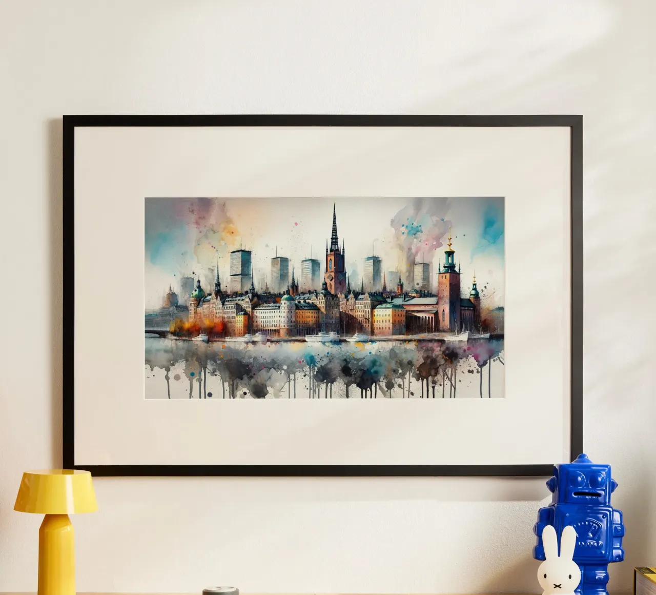 Watercolour Stockholm Skyline hahnemühle by Chromatic Fusion Studio