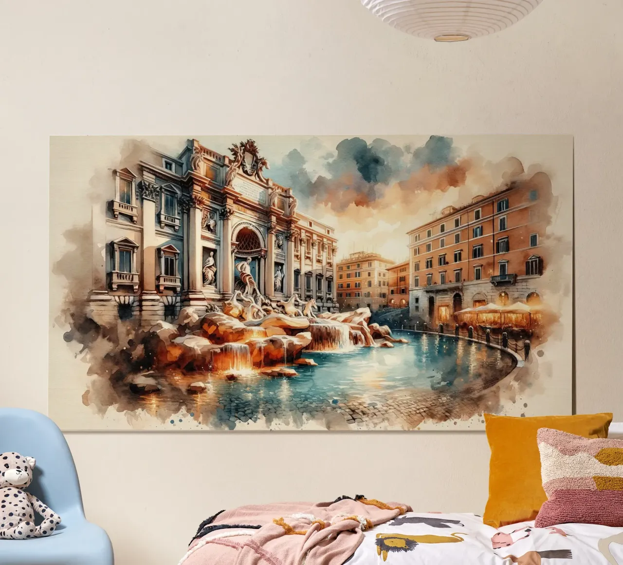 Acquerello Fontana di Trevi Roma poster da Chromatic Fusion Studio