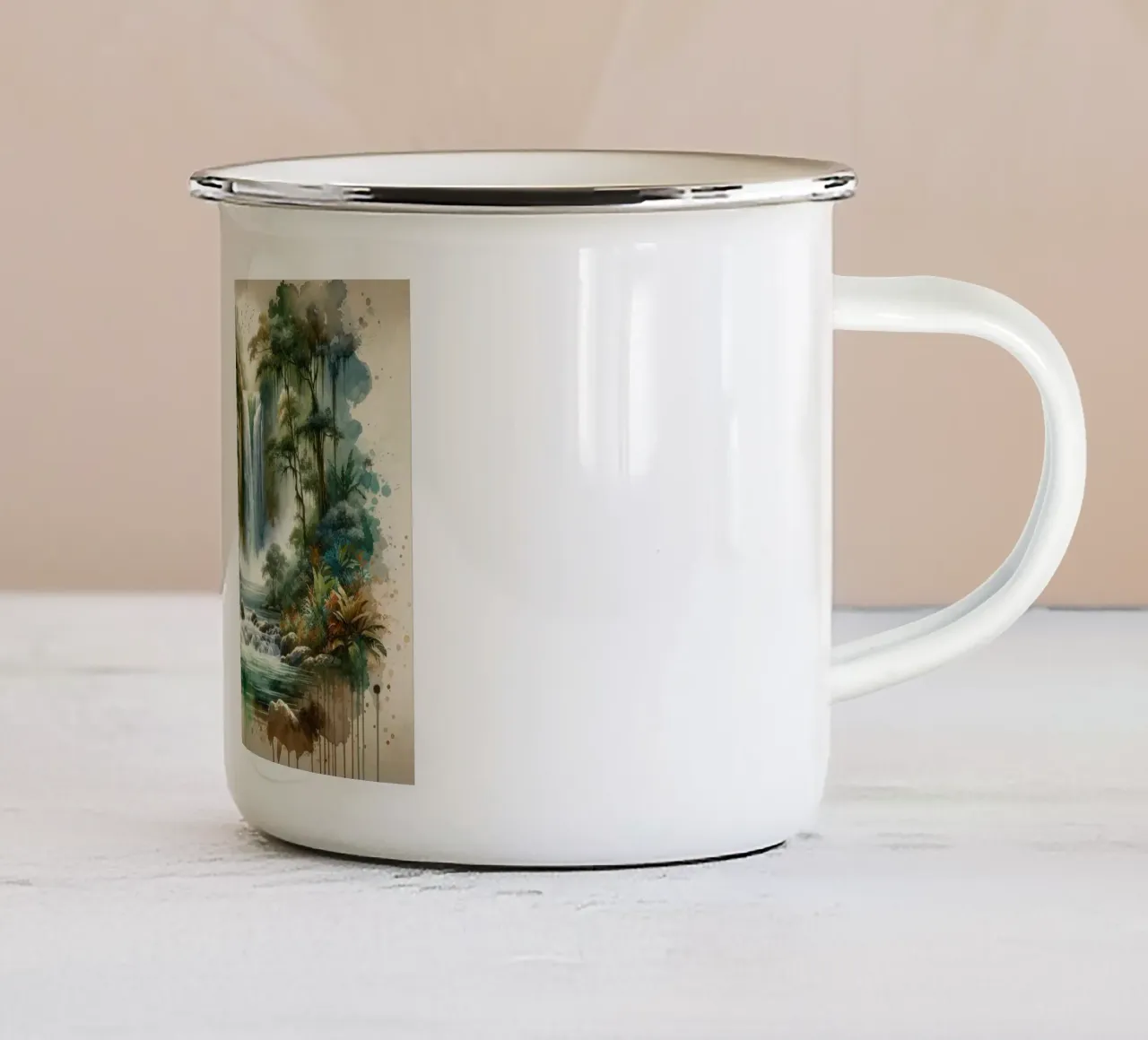 Acquerello Cascata tropicale tazza in smalto da Chromatic Fusion Studio