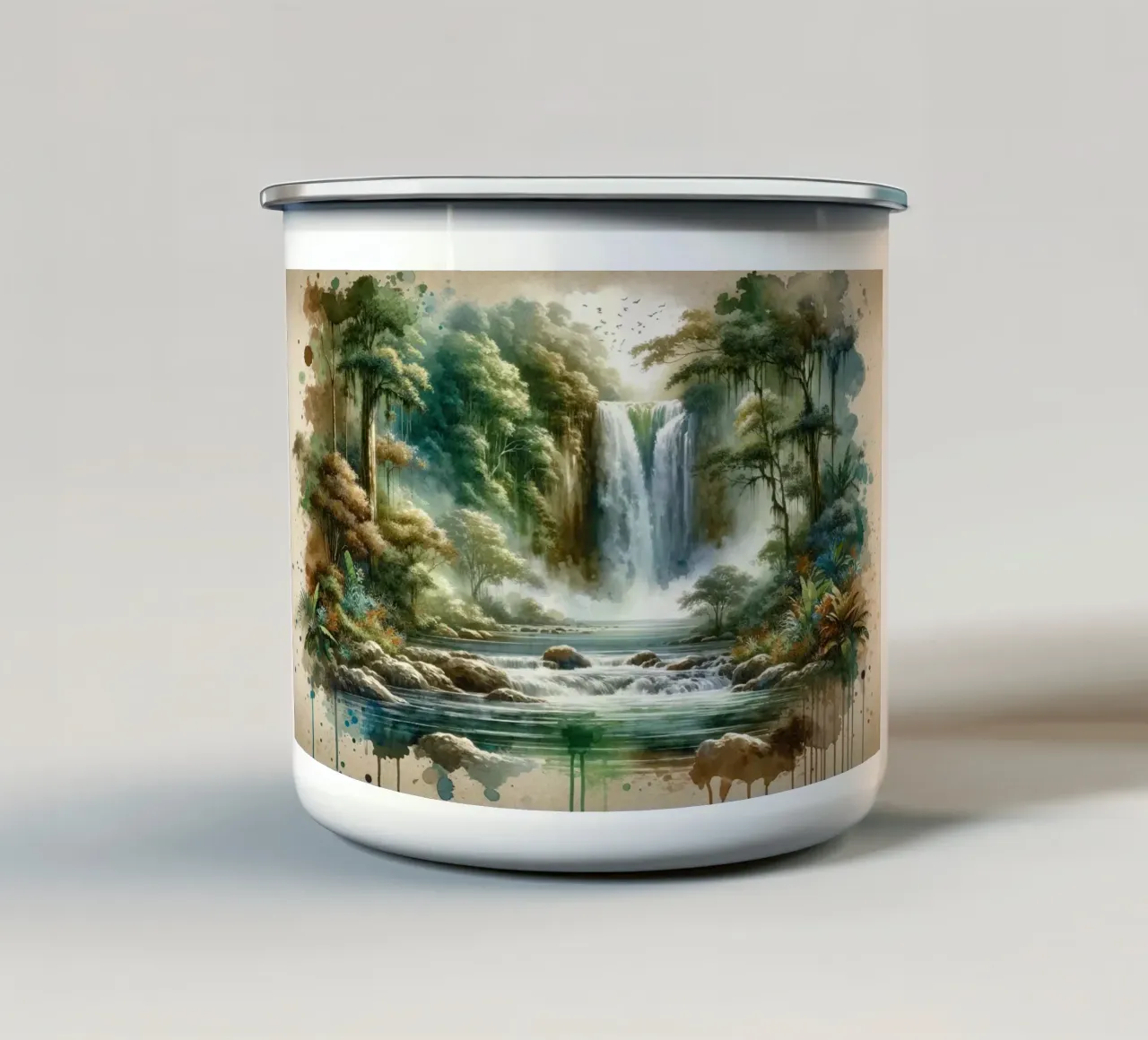 Acquerello Cascata tropicale tazza in smalto da Chromatic Fusion Studio