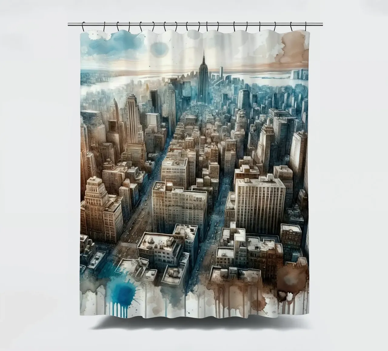Watercolor Urban Symphony shower curtain by Chromatic Fusion Studio