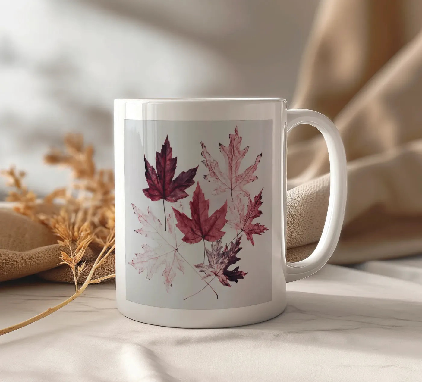 Leaves red maple ceramic mug by Teresa André