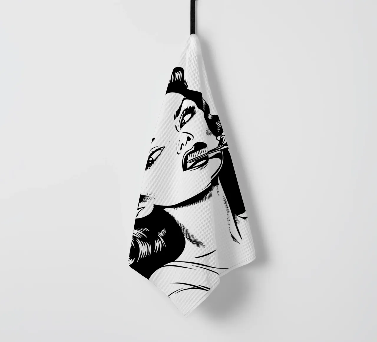 Retro Routine - Pop Art Femme se brossant les dents Print torchon de Synthaira