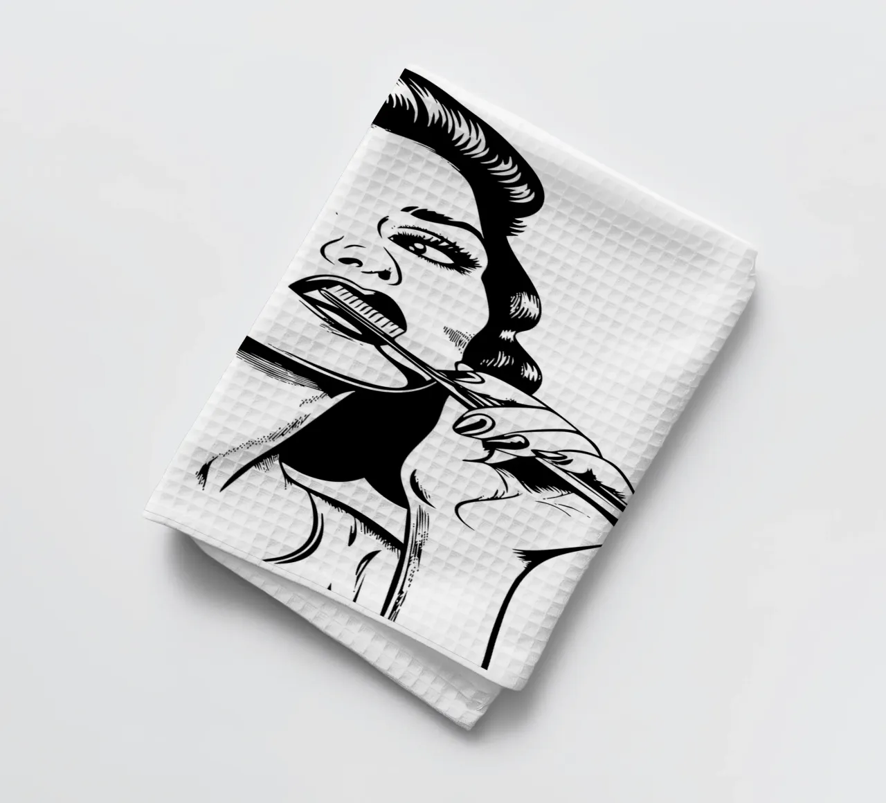 Retro Routine - Pop Art Femme se brossant les dents Print torchon de Synthaira