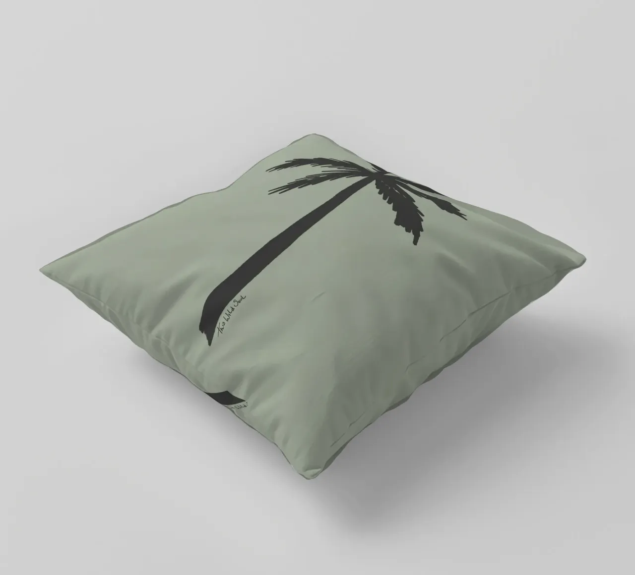 Sage and charcoal black boho organic abstract Palm Tree decorative cushion by This Wild Soul - Illustration