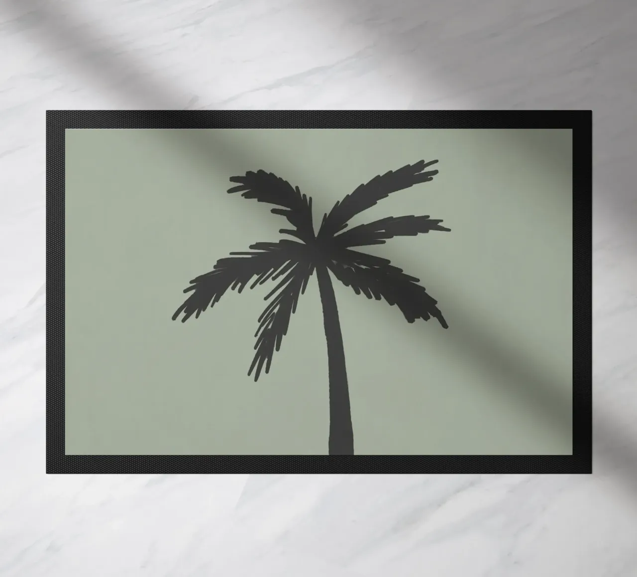 Sage and charcoal black boho organic abstract Palm Tree doormat by This Wild Soul - Illustration