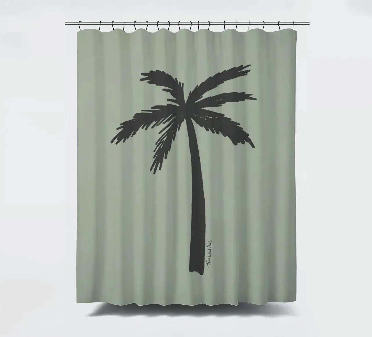 Sage and charcoal black boho organic abstract Palm Tree shower curtain by This Wild Soul - Illustration