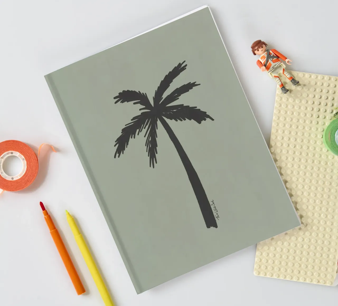 Sage and charcoal black boho organic abstract Palm Tree notebook by This Wild Soul - Illustration
