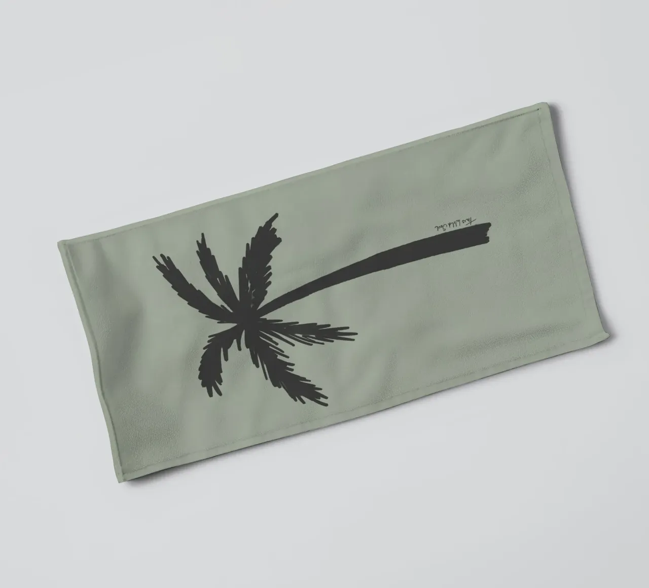 Sage and charcoal black boho organic abstract Palm Tree towel by This Wild Soul - Illustration