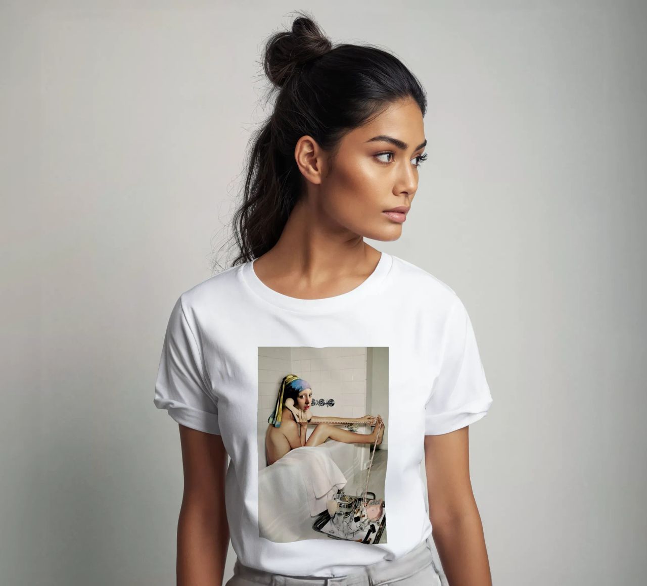 Girl with Pearl Earring Bath time camiseta de Paste in Place
