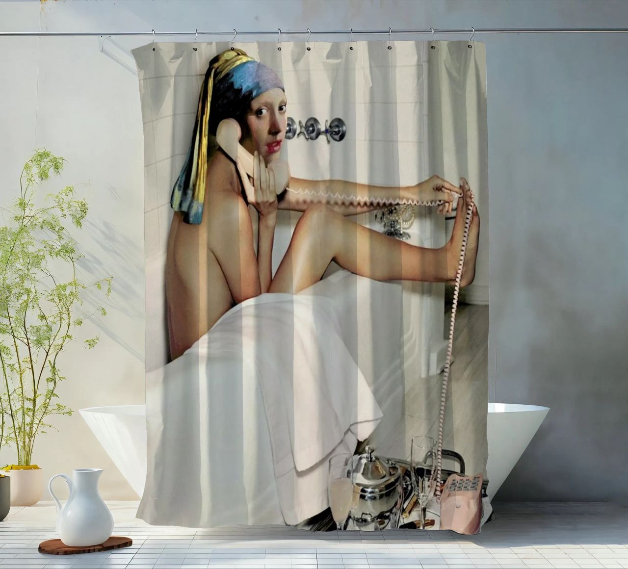 Girl with Pearl Earring Bath time Duschvorhang von Paste in Place