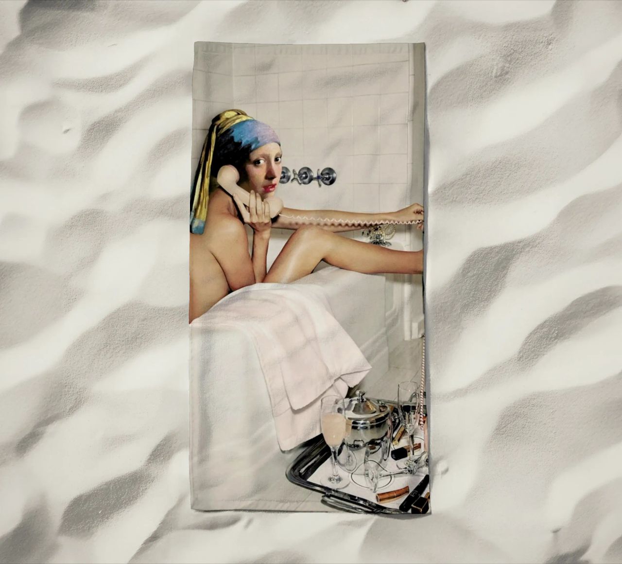 Girl with Pearl Earring Bath time serviette de plage de Paste in Place