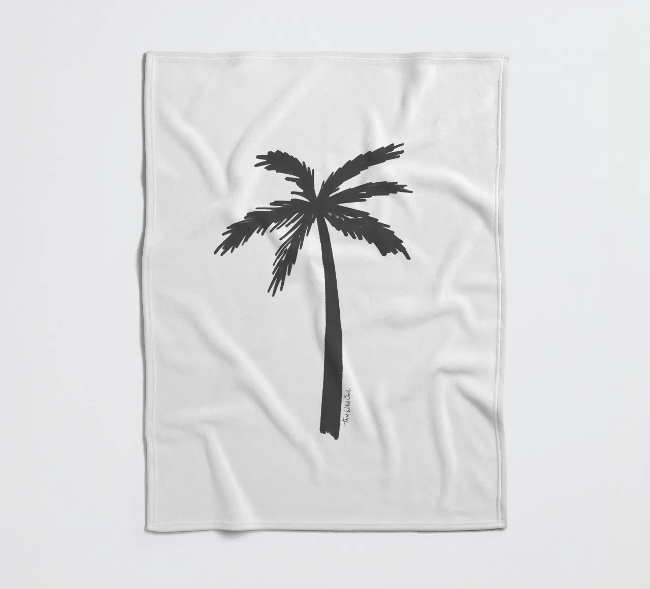 Black organic abstract minimalist island vibes palm tree fleece blanket by This Wild Soul - Illustration