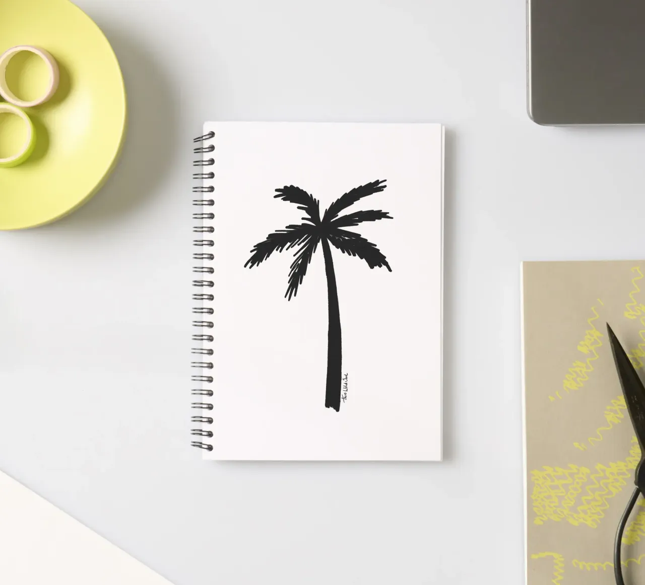 Black organic abstract minimalist island vibes palm tree spiral notebook by This Wild Soul - Illustration
