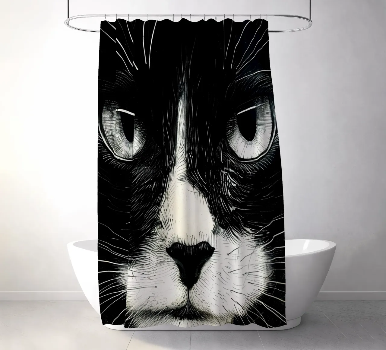 Kitty animal art shower curtain by Justyna Jaszke JBJart