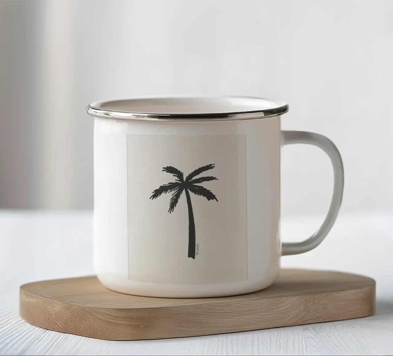 Palmier minimaliste abstrait organique crème et noir mug en émail de This Wild Soul - Illustration