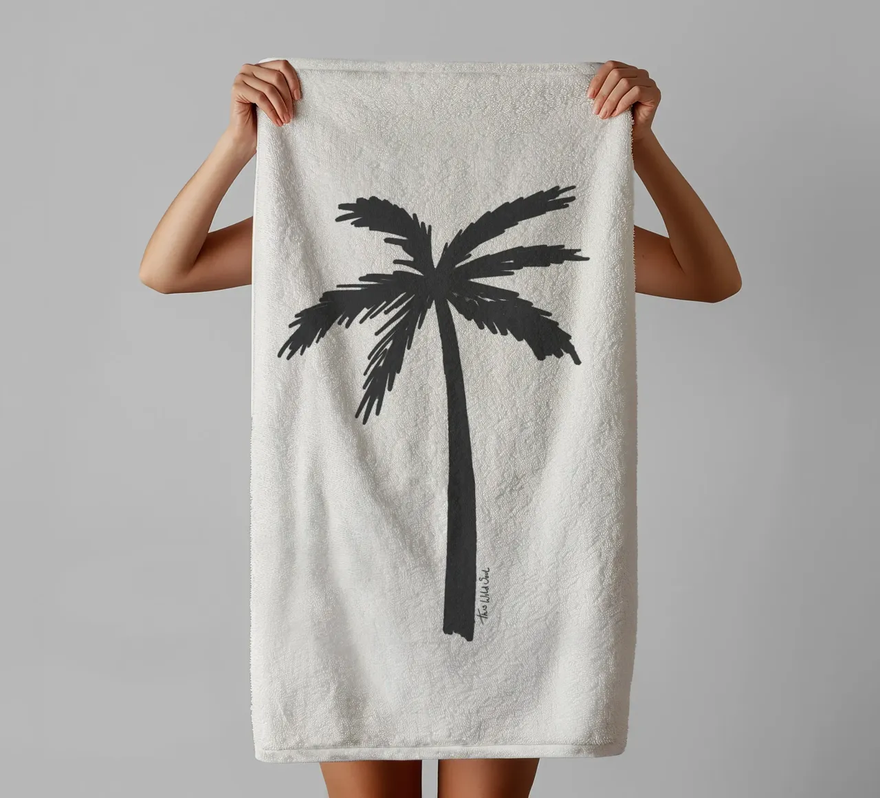 Cream & black organic abstract minimalist palm tree towel by This Wild Soul - Illustration