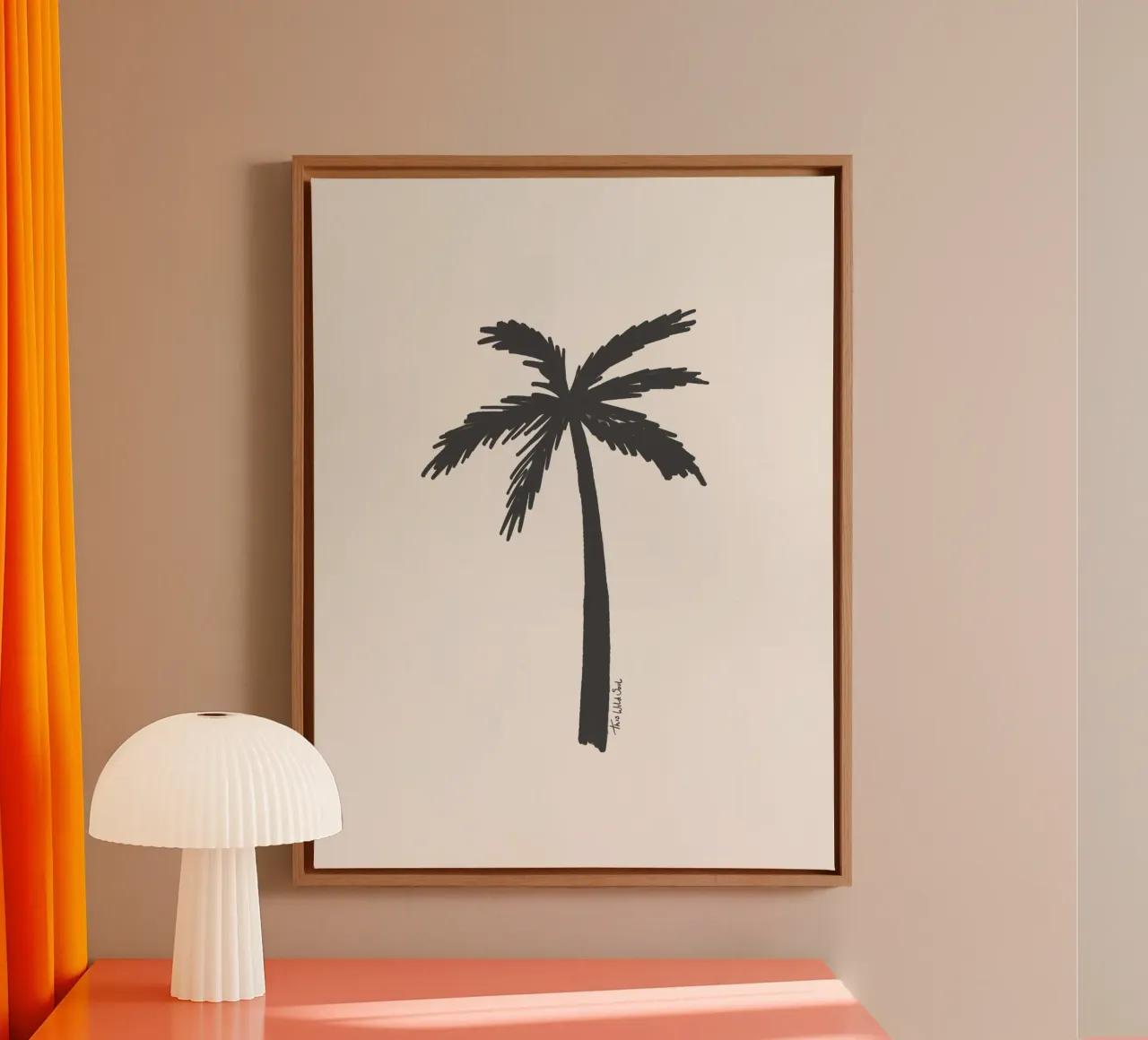 Cream & black organic abstract minimalist palm tree canvas with Floater frame by This Wild Soul - Illustration