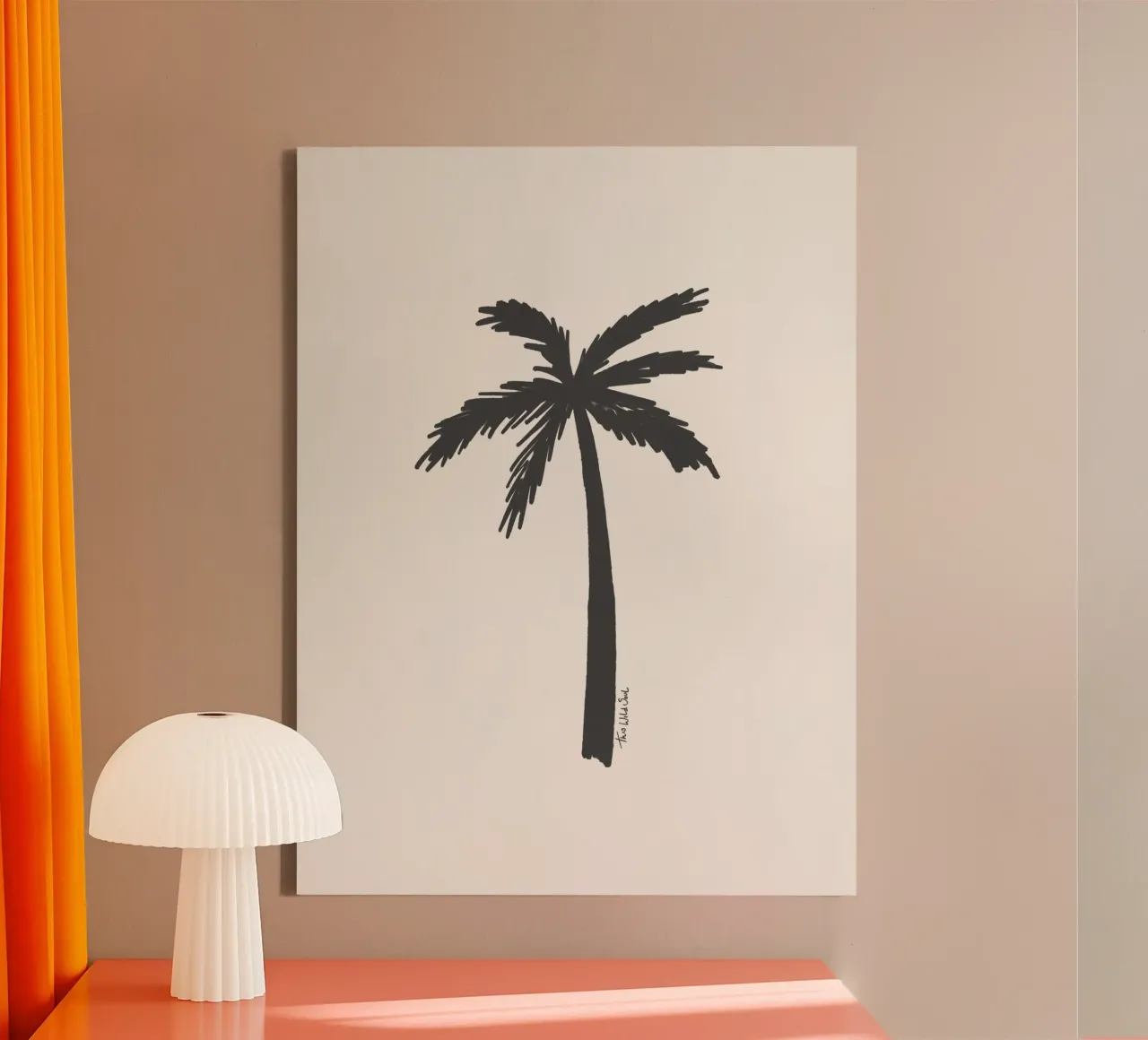 Cream & black organic abstract minimalist palm tree canvas with Floater frame by This Wild Soul - Illustration