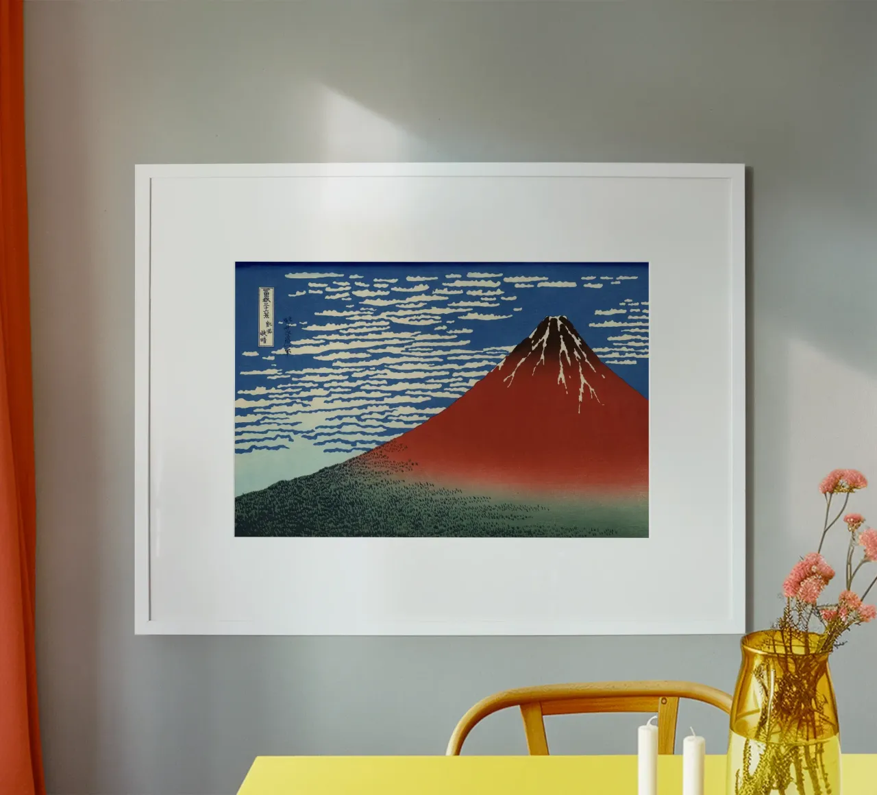Hokusai - Fuji rosso poster con telaio in plastica da William Store