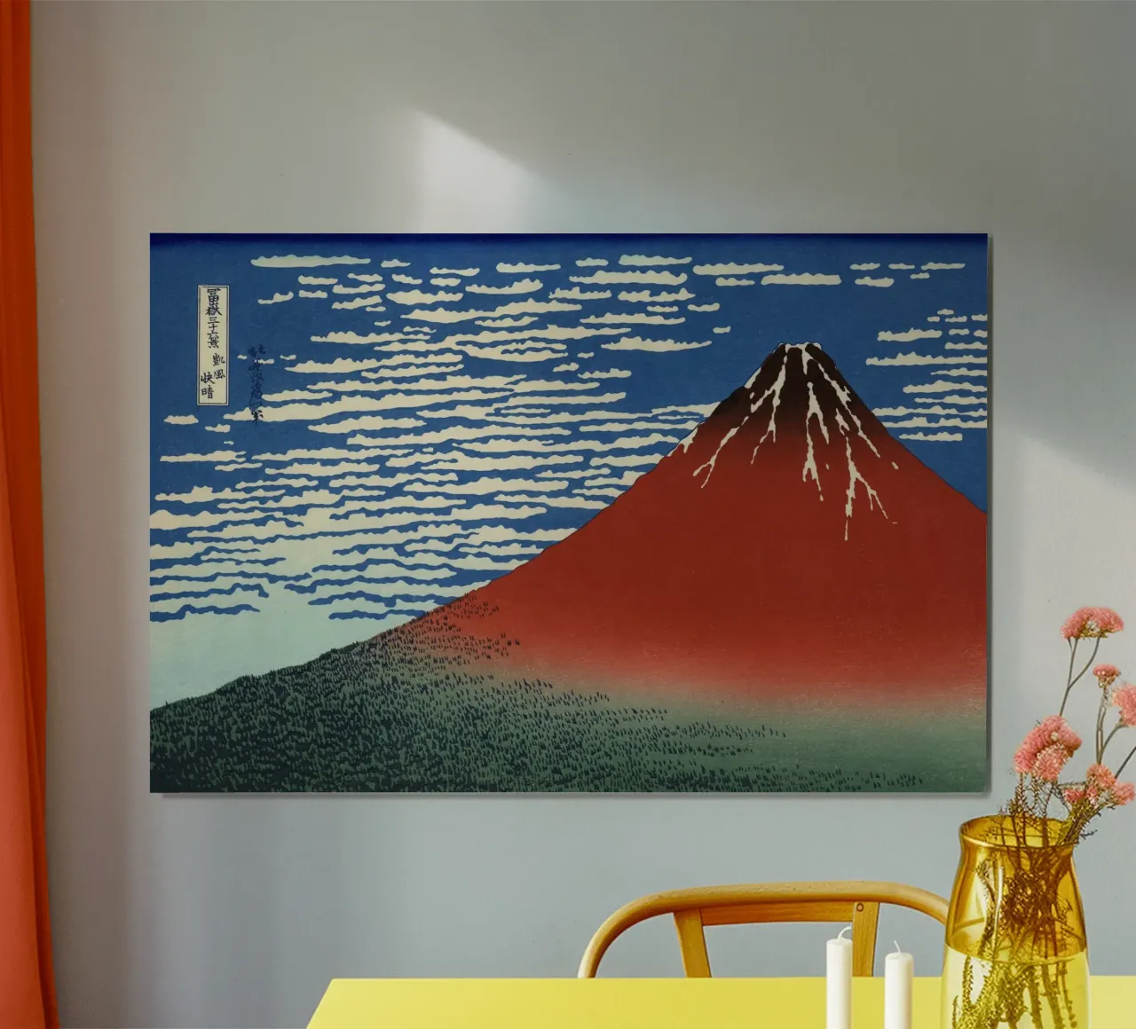 Hokusai - Fuji rosso poster con telaio in plastica da William Store