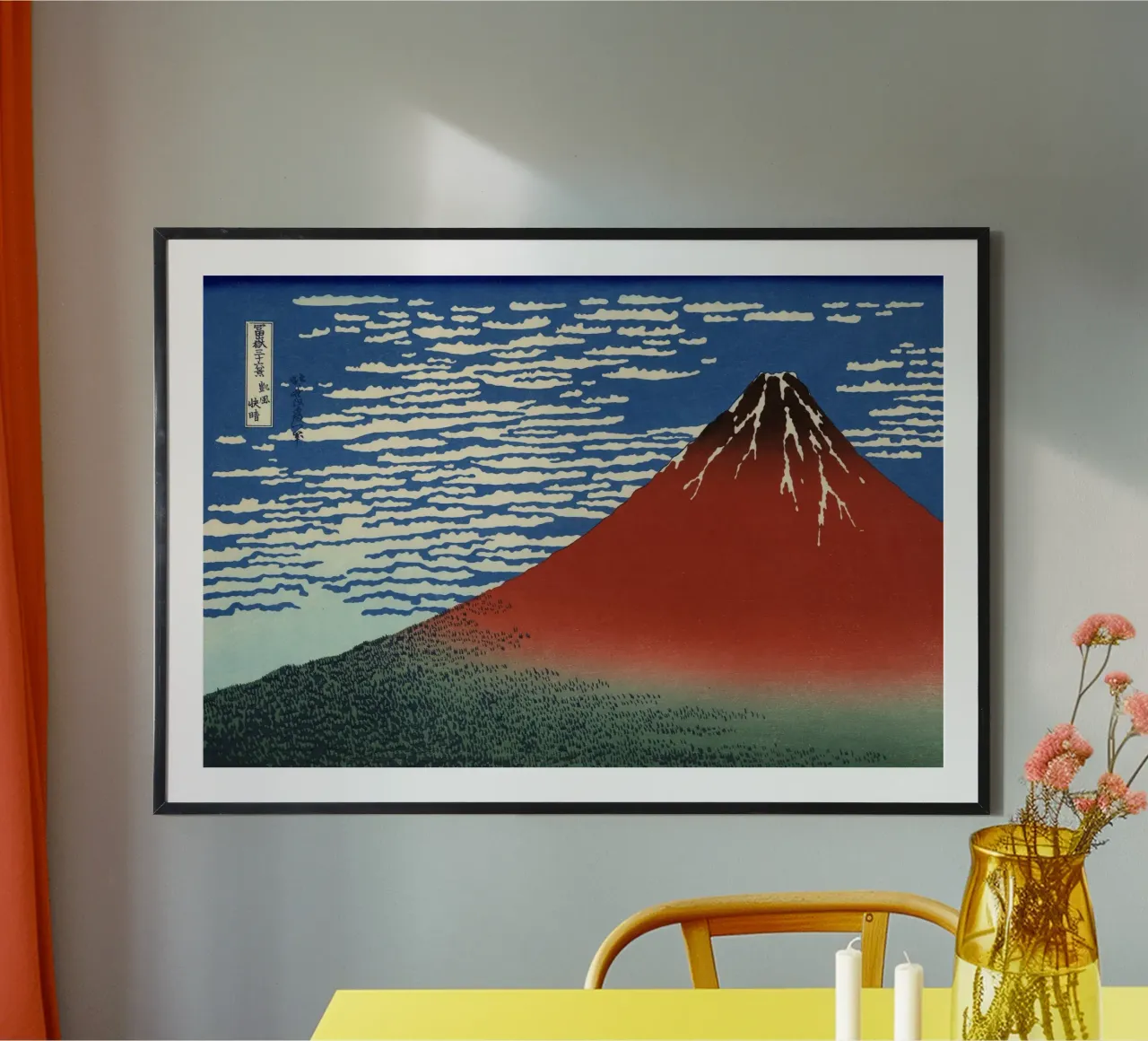 Hokusai - Fuji rosso poster con telaio in plastica da William Store