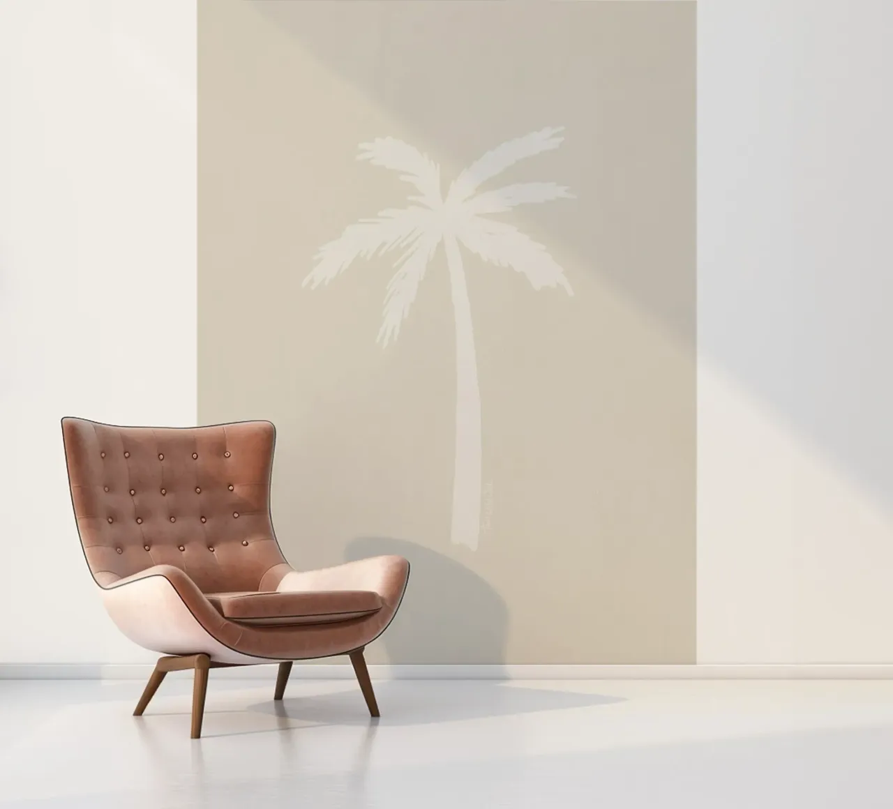 Light boho beige white organic abstract minimalist palm tree photo wallpaper by This Wild Soul - Illustration