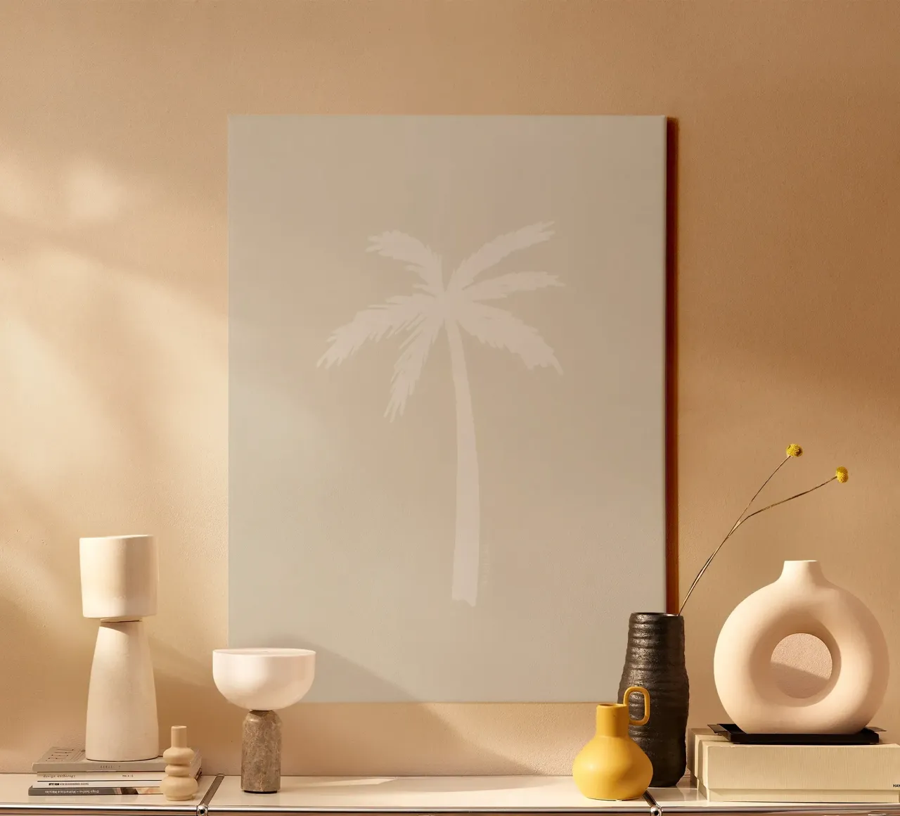 Light boho beige white organic abstract minimalist palm tree canvas by This Wild Soul - Illustration