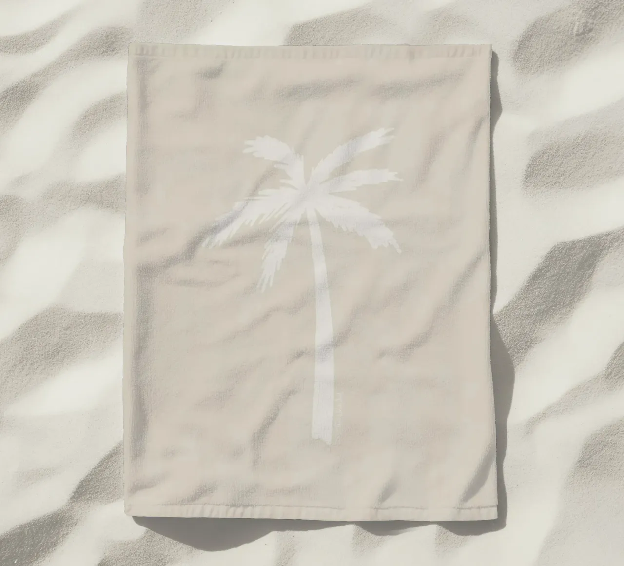 Light boho beige white organic abstract minimalist palm tree beach towel by This Wild Soul - Illustration