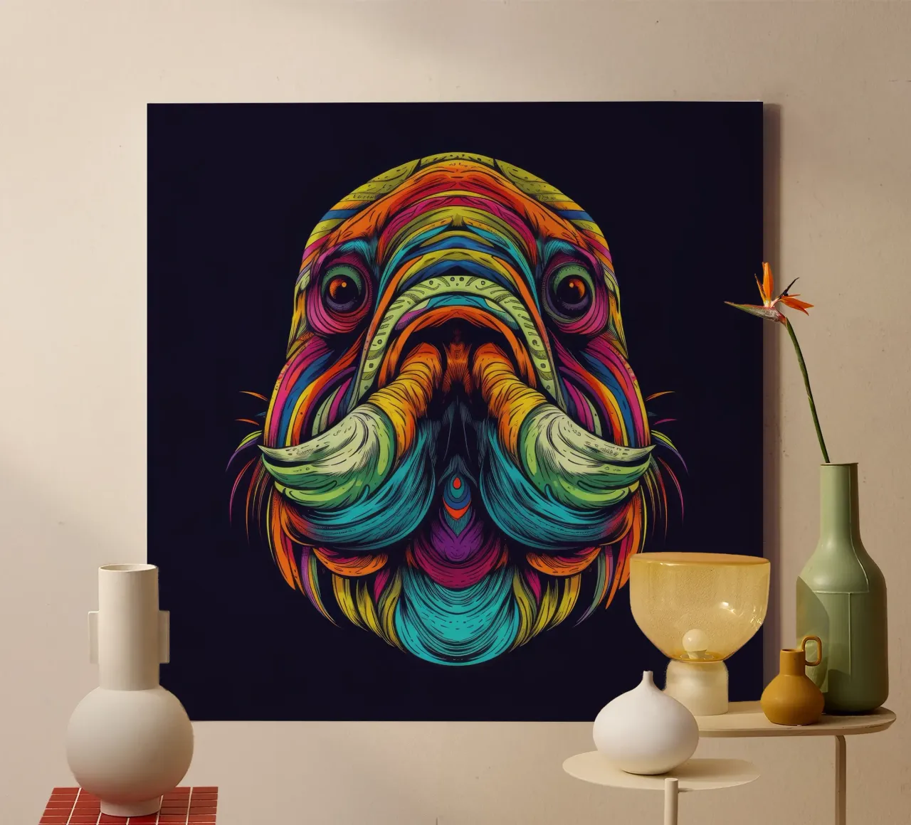 Tricheco Tatoo tela con Cornice a cassetta da Animal Portraits