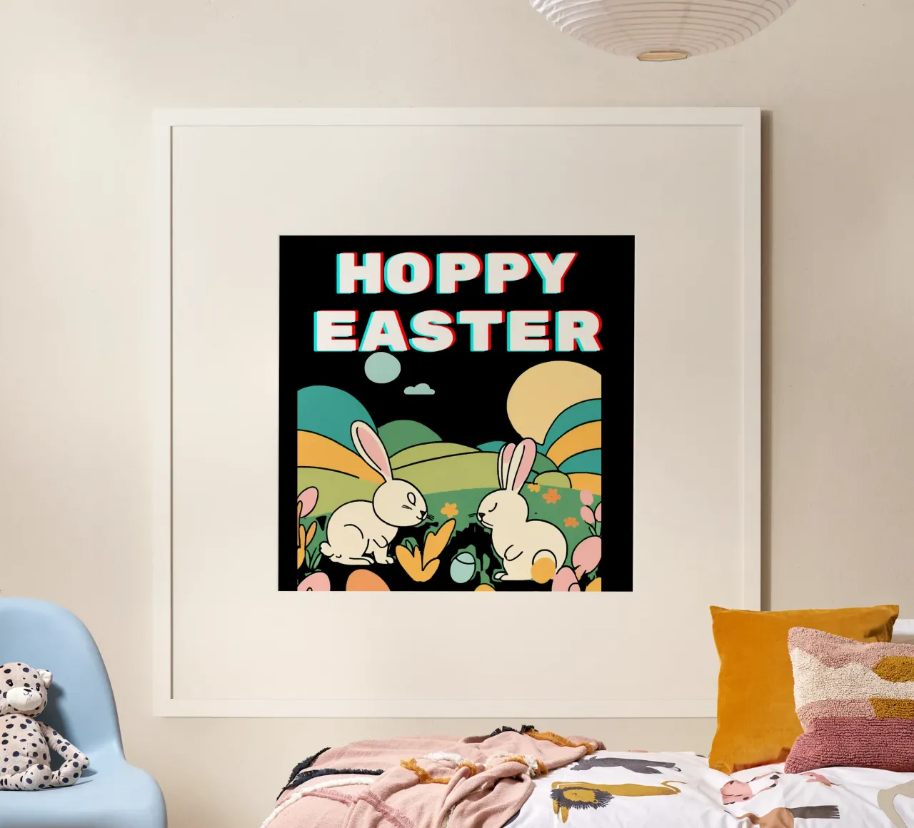 Pâques joyeuses Célébrez sa résurrection dans la joie poster avec cadre en aluminium de Lionandlamb