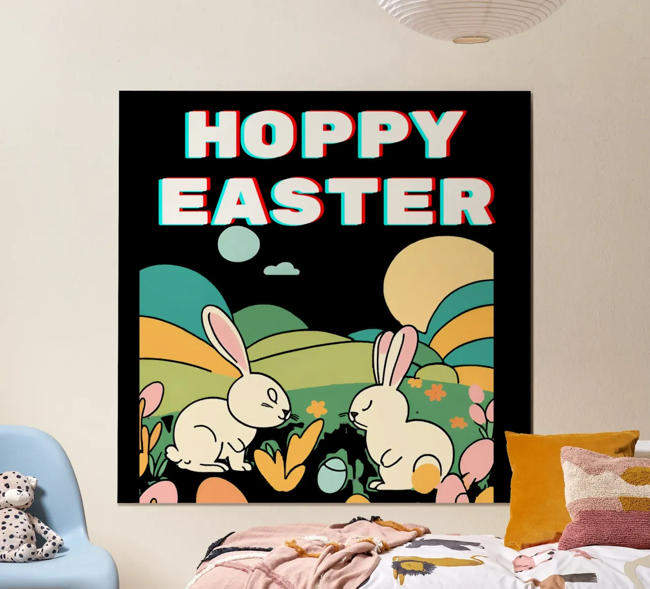Pâques joyeuses Célébrez sa résurrection dans la joie poster avec cadre en aluminium de Lionandlamb