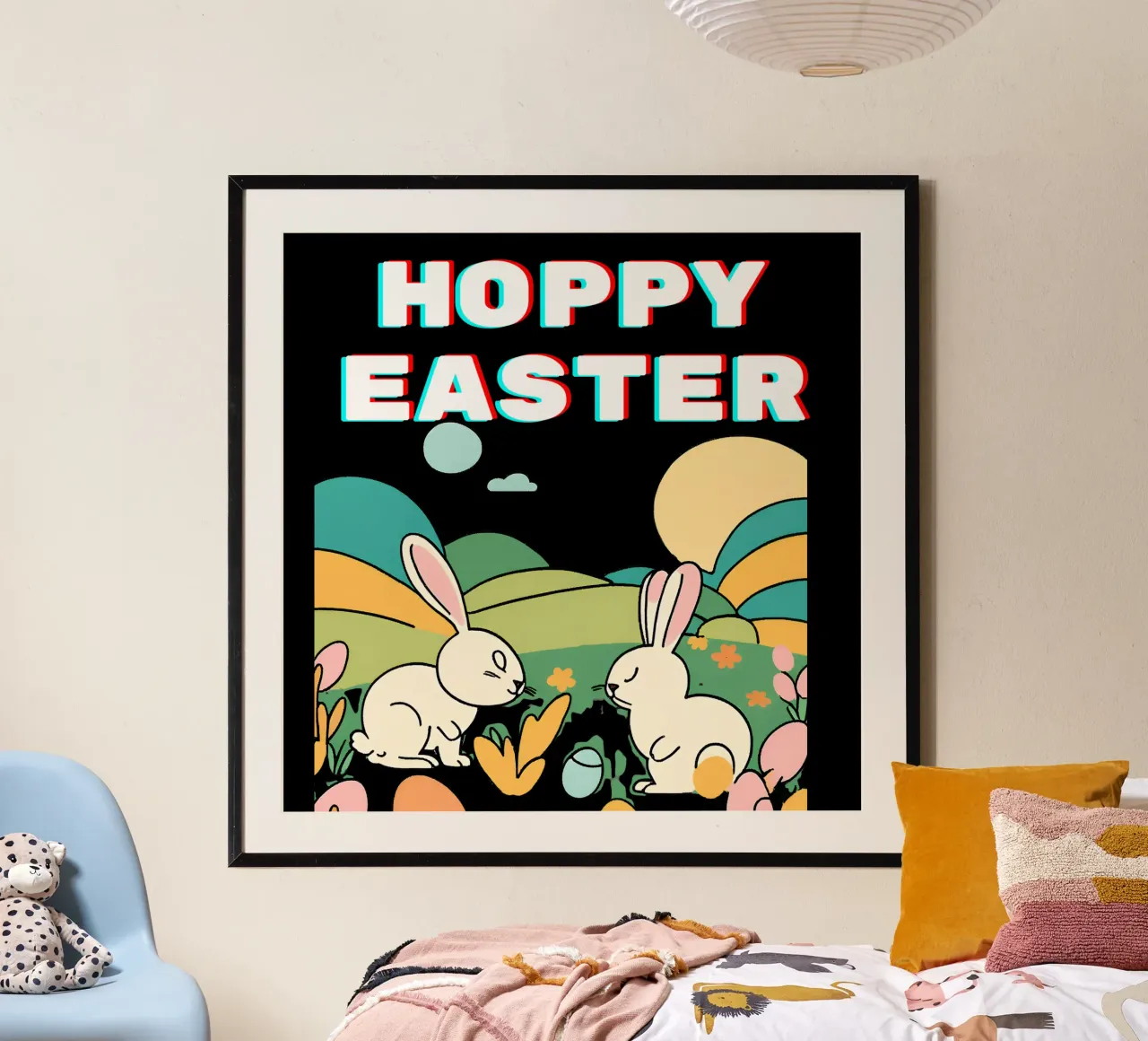 Pâques joyeuses Célébrez sa résurrection dans la joie poster avec cadre en aluminium de Lionandlamb