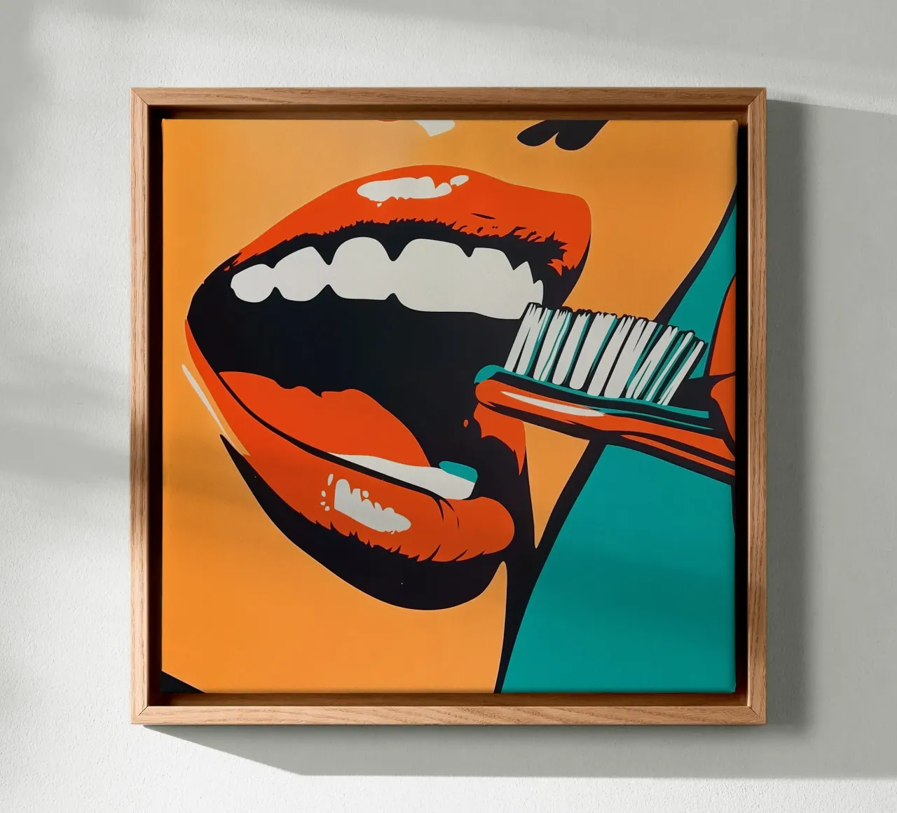 Een frisse start: Retro Pop Art Tandafdruk canvas met Baklijst van Synthaira