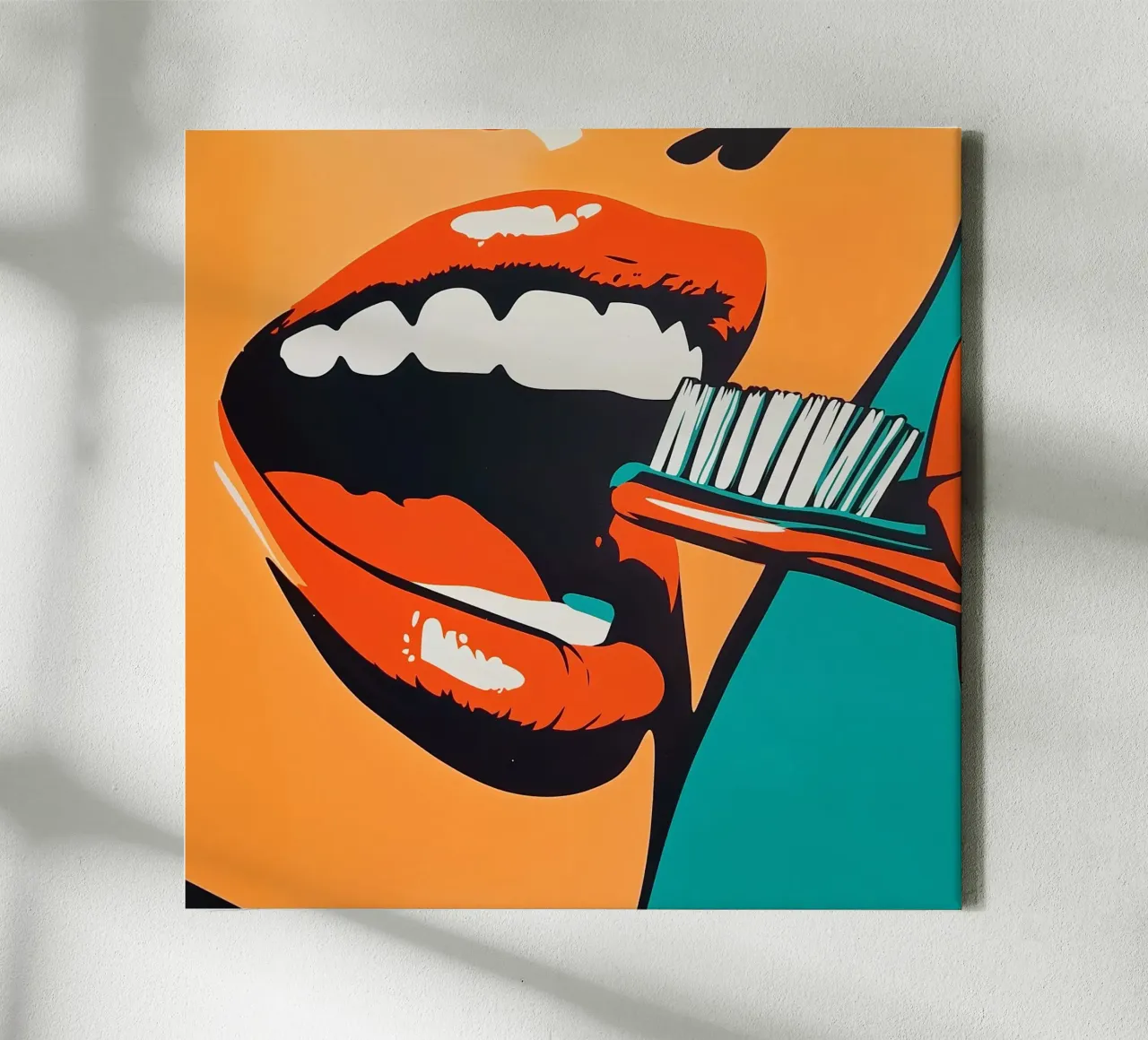 Een frisse start: Retro Pop Art Tandafdruk canvas met Baklijst van Synthaira