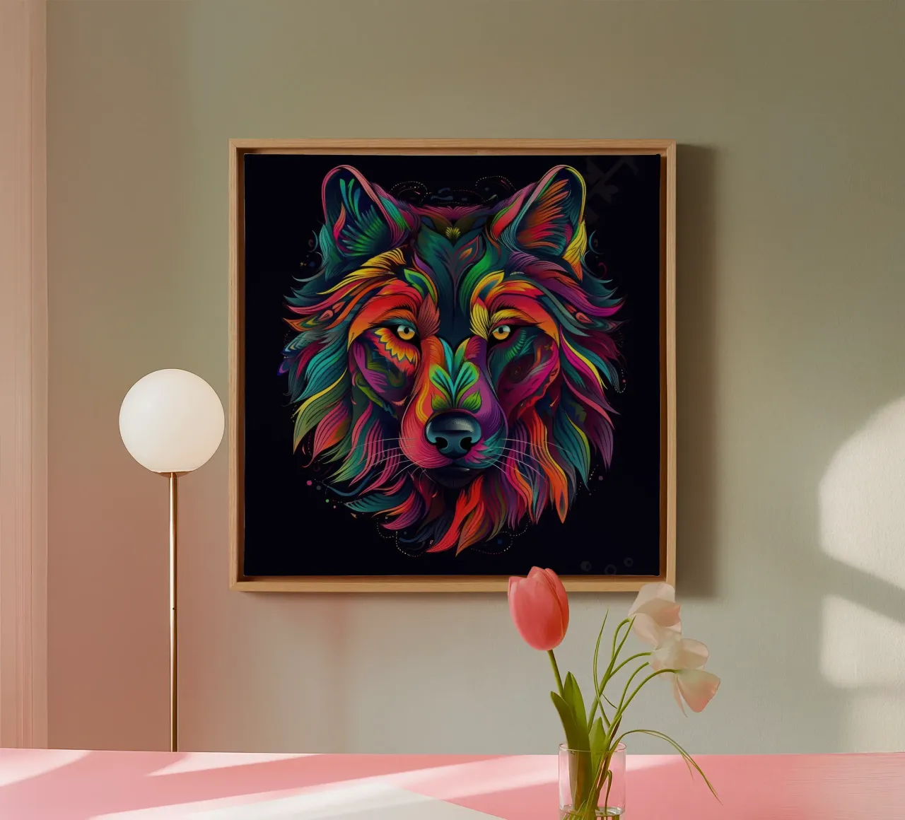 Lupo Tatoo tela con Cornice a cassetta da Animal Portraits