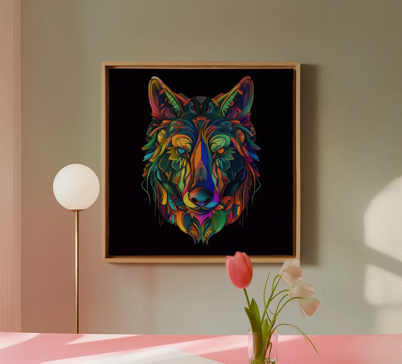 Lupo Tatoo tela con Cornice a cassetta da Animal Portraits