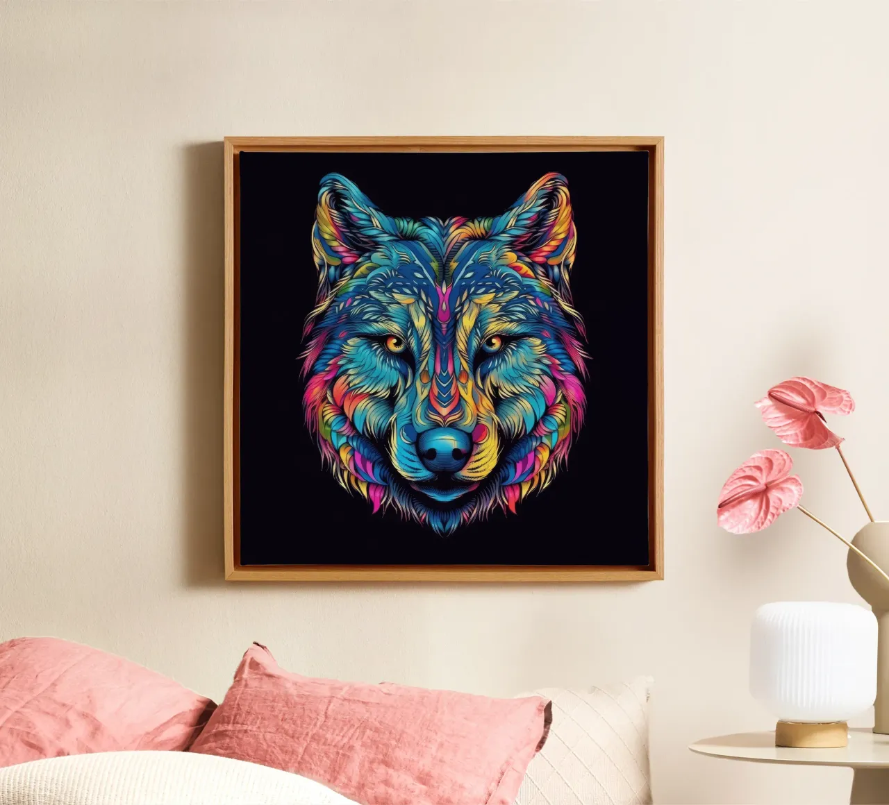 Lupo Tatoo tela con Cornice a cassetta da Animal Portraits