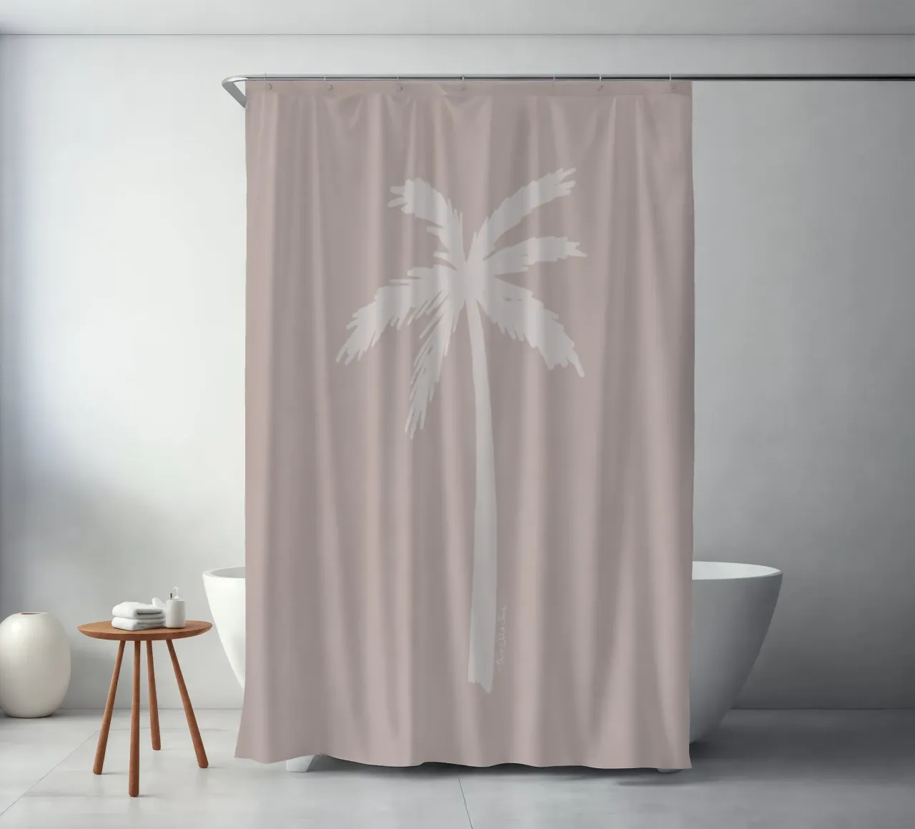 Light boho pink white organic abstract minimalist palm tree shower curtain by This Wild Soul - Illustration