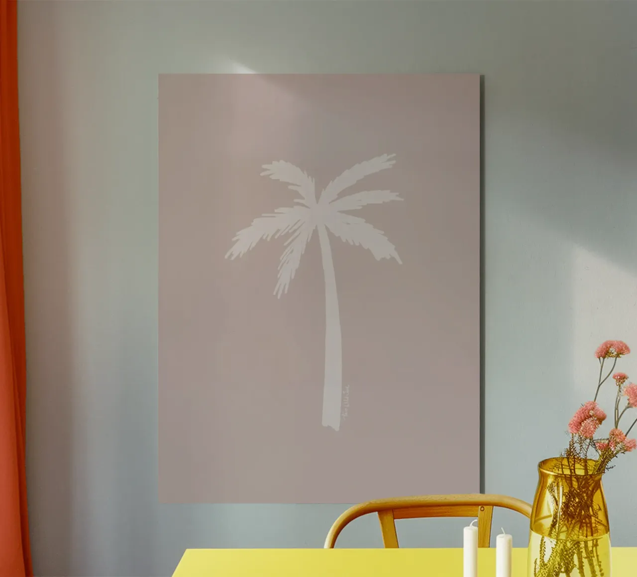 Light boho pink white organic abstract minimalist palm tree alu-dibond by This Wild Soul - Illustration