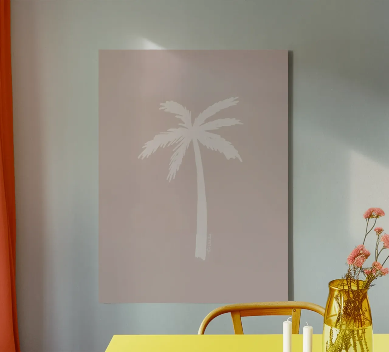 Light boho pink white organic abstract minimalist palm tree canvas by This Wild Soul - Illustration
