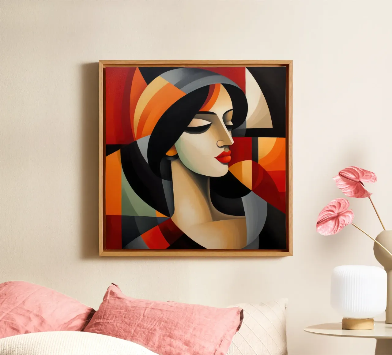 Cubismo Donna portoghese tela con Cornice a cassetta da Artful Muse