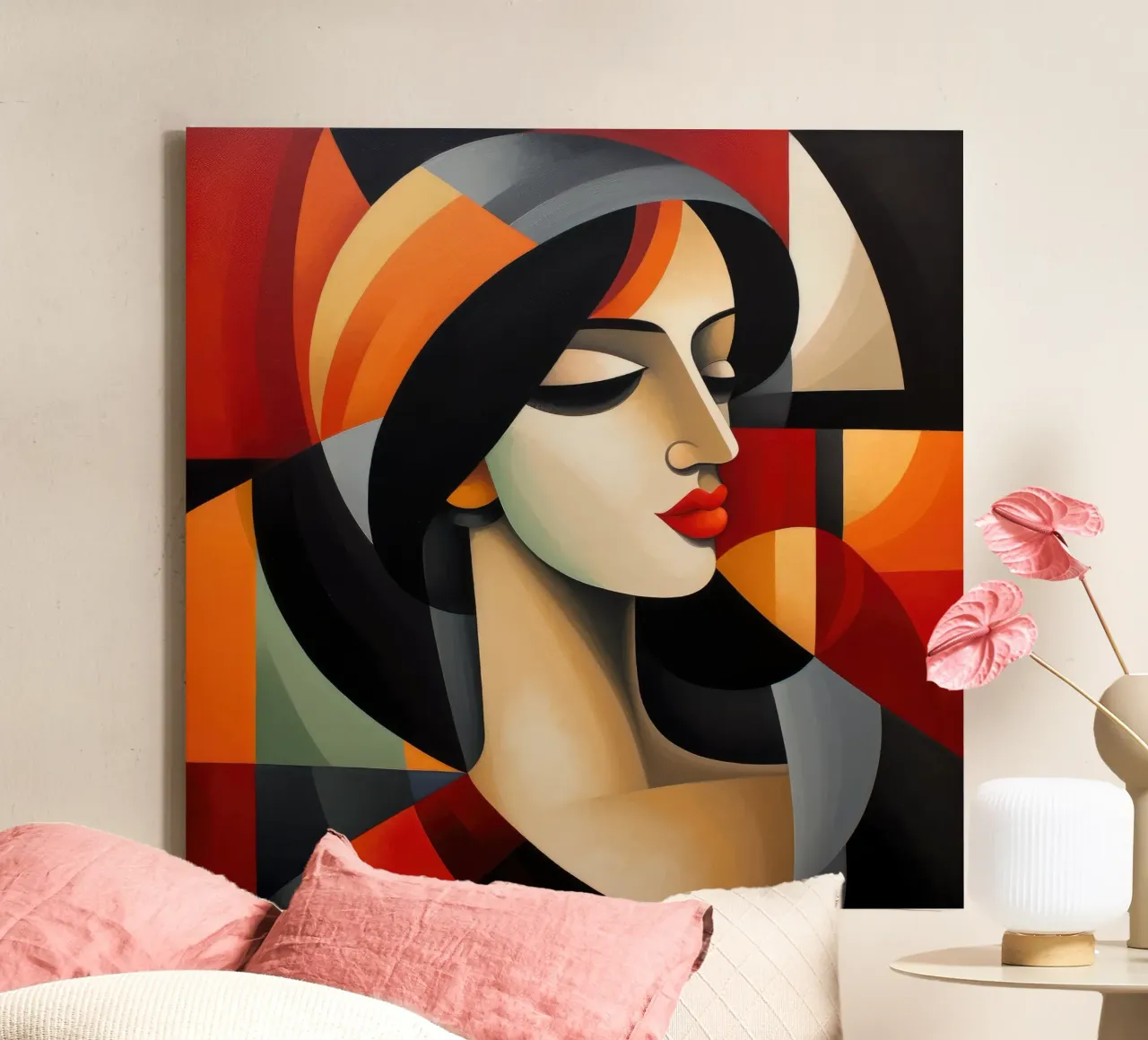 Cubismo Donna portoghese tela con Cornice a cassetta da Artful Muse