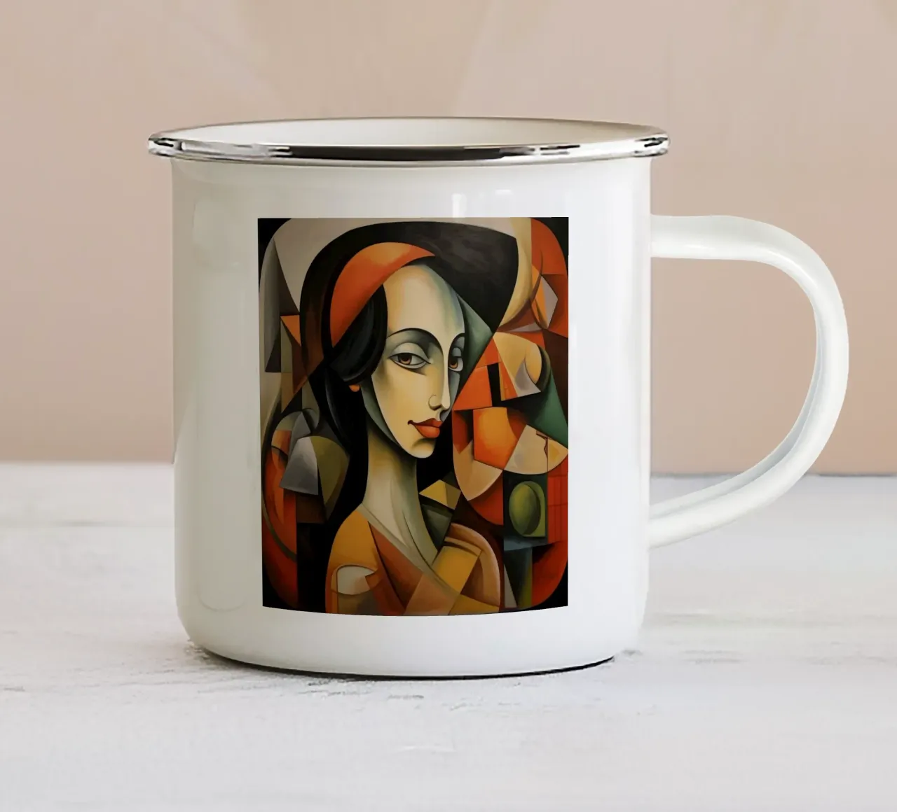 Cubismo Donna portoghese tazza in smalto da Artful Muse