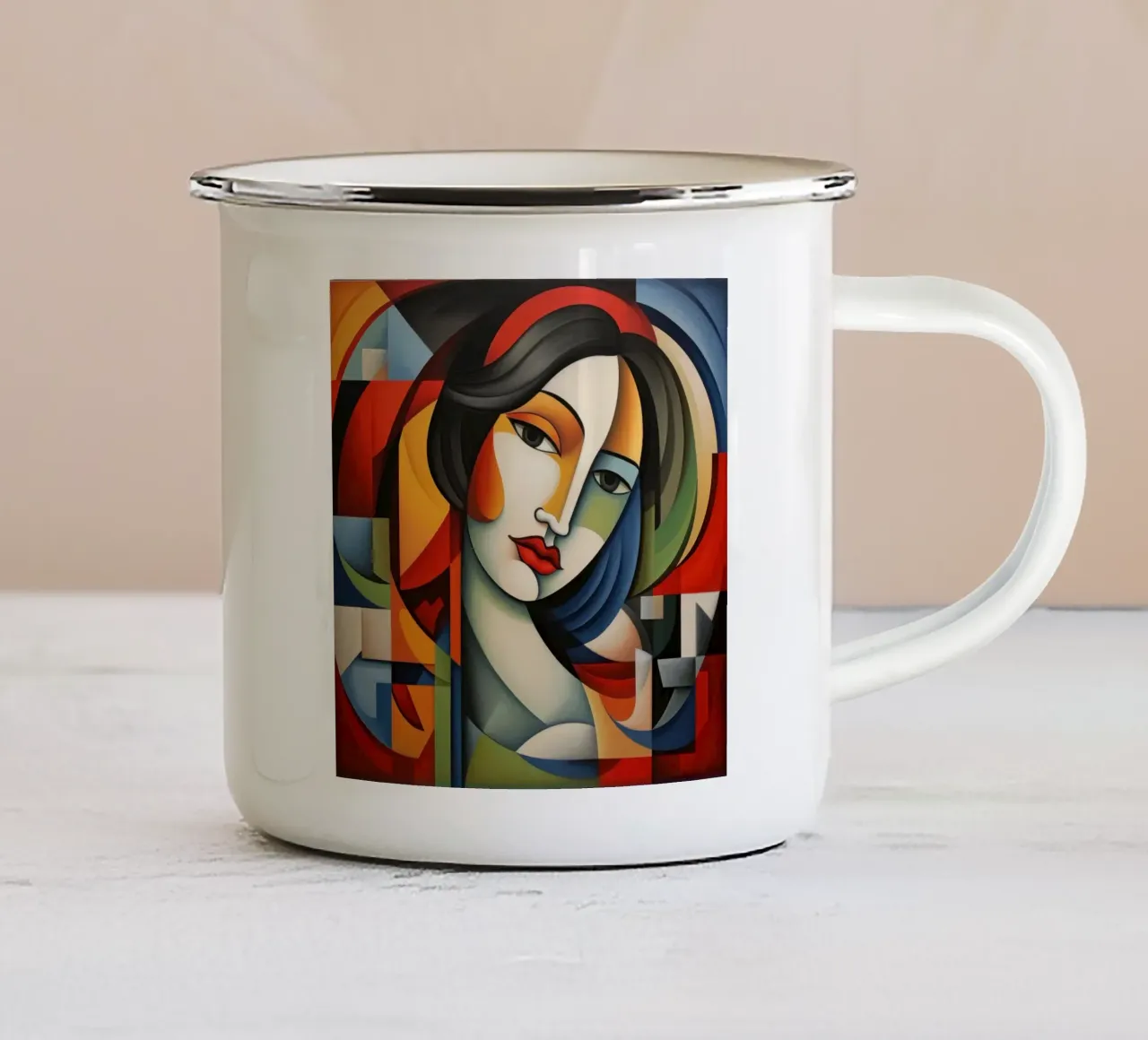 Cubismo Donna portoghese tazza in smalto da Artful Muse