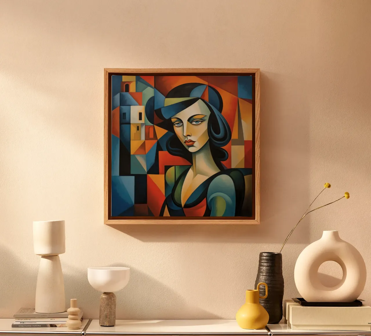 Cubismo Donna portoghese tela con Cornice a cassetta da Artful Muse