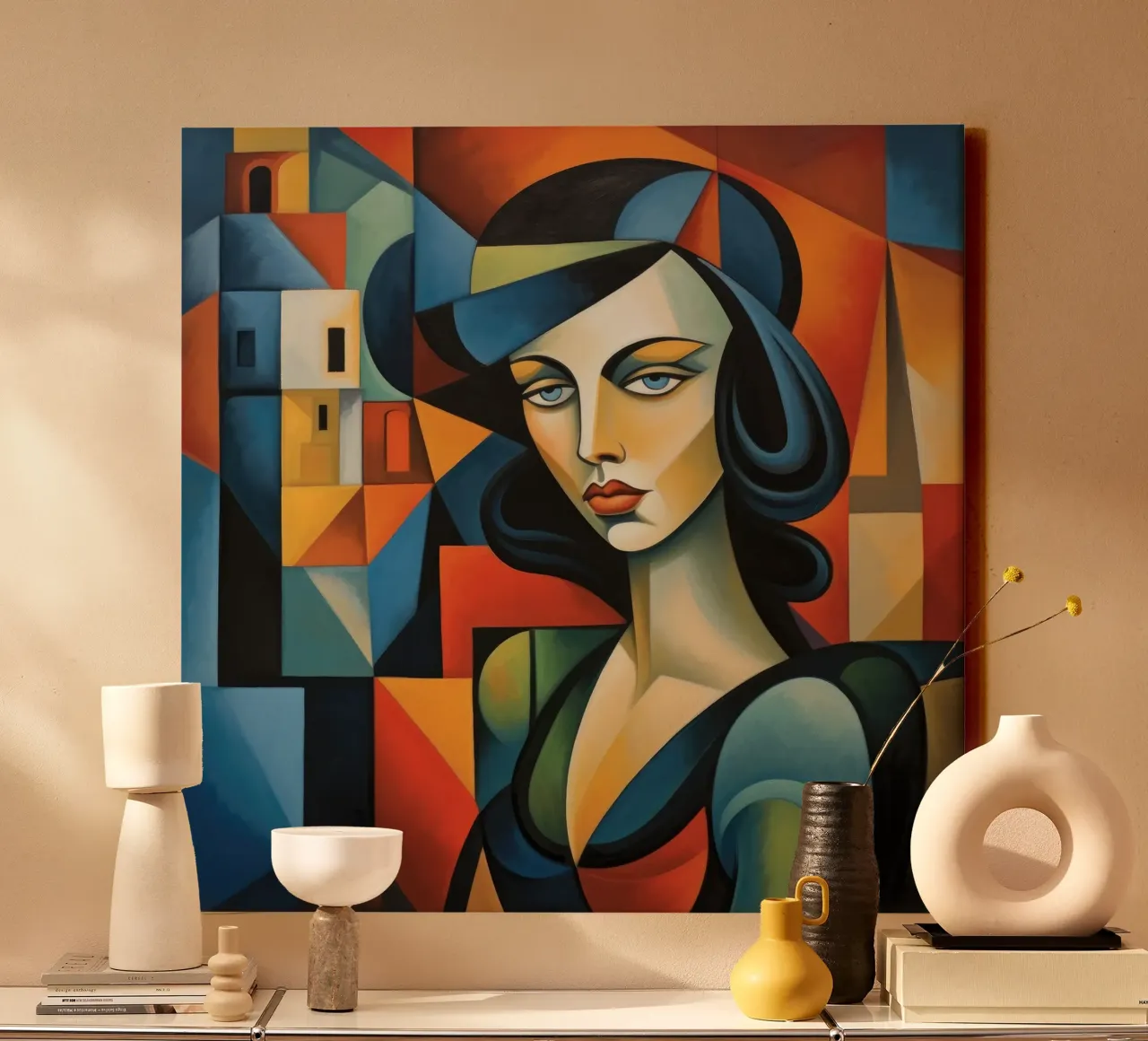 Cubismo Donna portoghese tela con Cornice a cassetta da Artful Muse